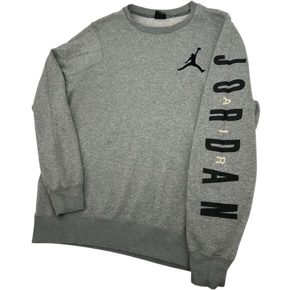 VTG y2k Men's Grey Jordan Jumpman Logo Spell Out Sleeve Crewneck Sweatshirt Sz L - Picture 1 of 7